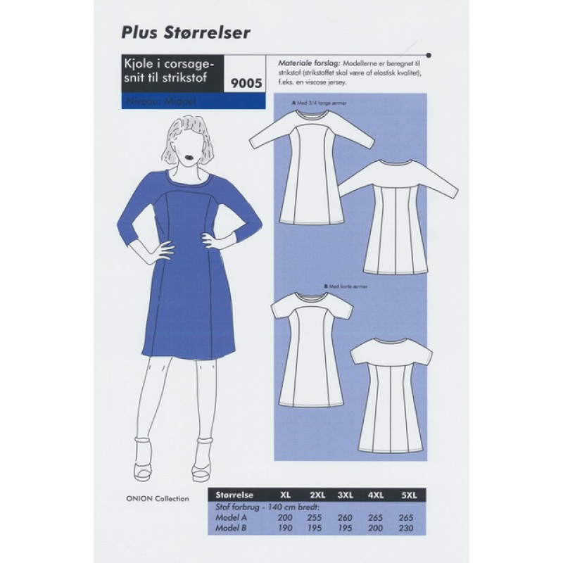 Onion 9005 Plus -Kjole i corsage-snit til strikstof