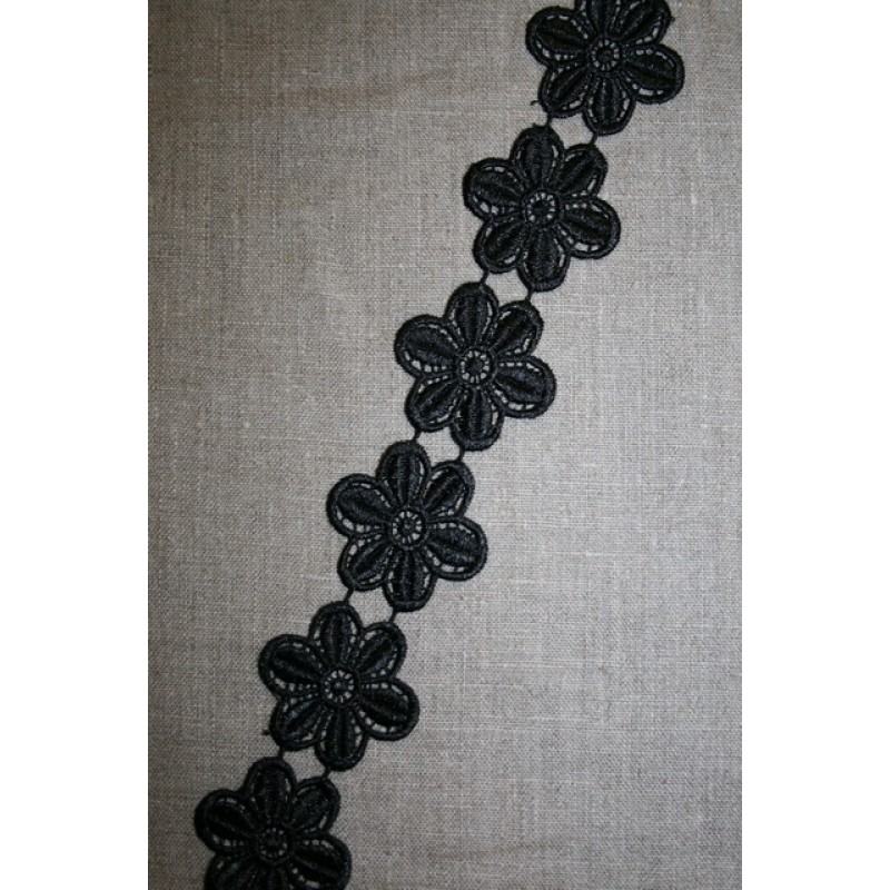 Bånd m/marguerit stor, sort