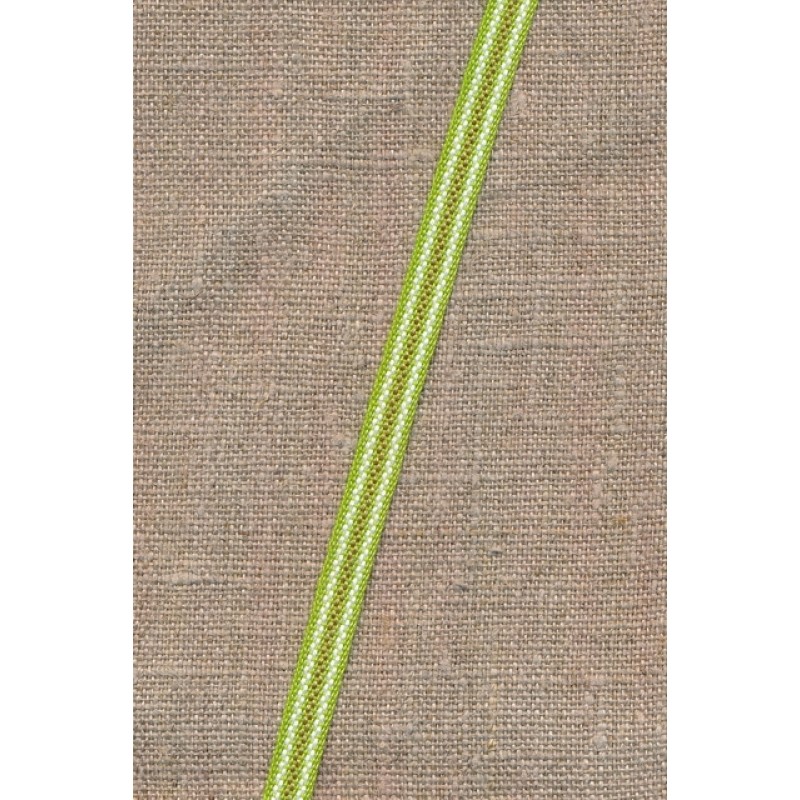 Smalt bånd stribet i lime, grøn og hvid 8 mm.