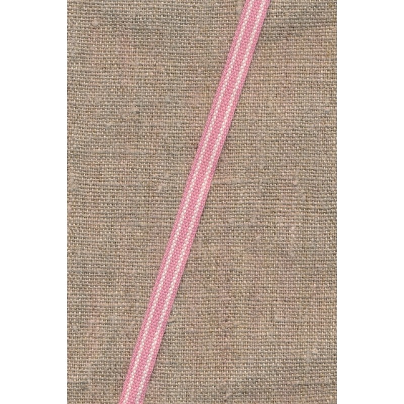 Smalt bånd stribet i rosa og hvid 8 mm.