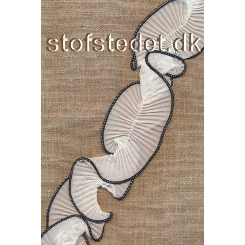 Bånd med flæser i hvid - sort