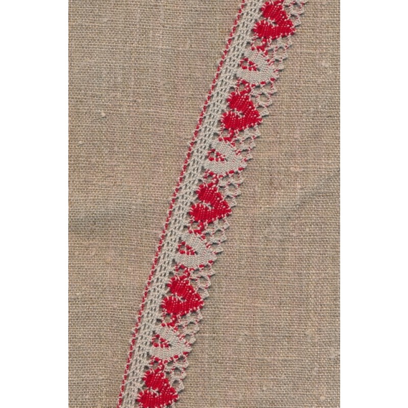 Bomulds-blonde m/hjerter 28 mm. sand/ rød