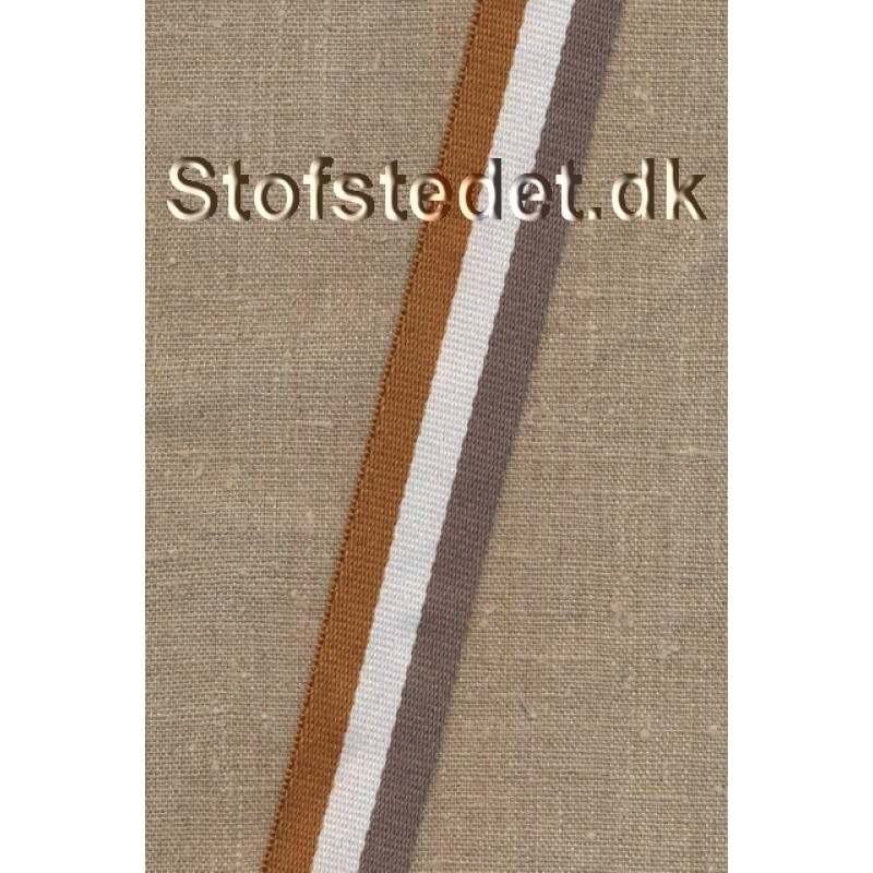 Kraftig gjordbånd 30 mm. stribet i rust, hvid og støvet brun
