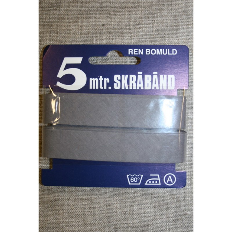 5 meter bomulds-skråbånd, lysegrå