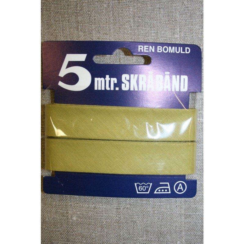 5 meter bomulds-skråbånd, okker grøn