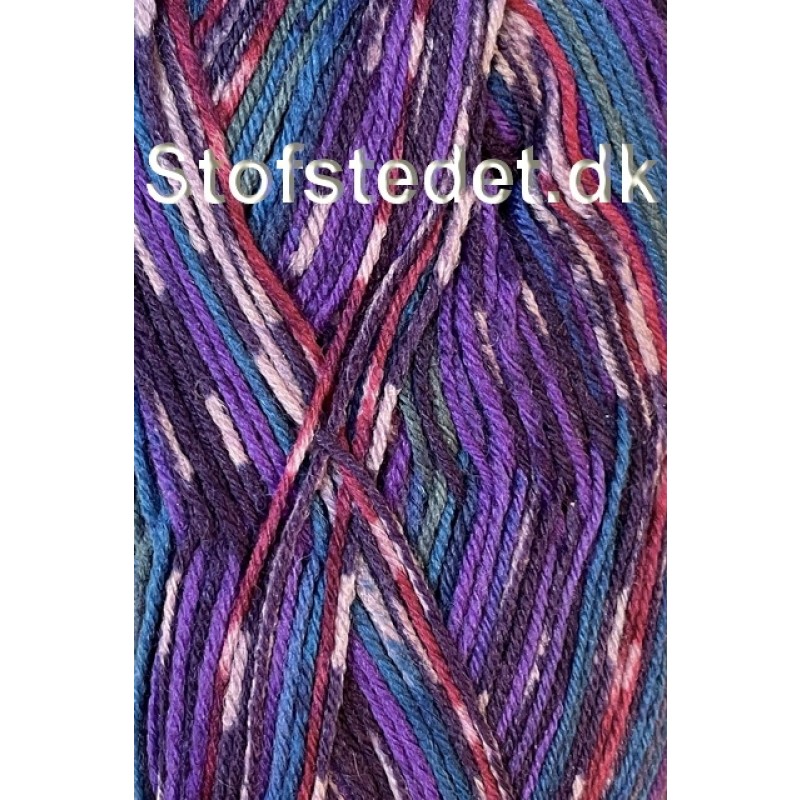Strømpegarn Sokkengaren fv.14 i lilla, petrol, aubergine