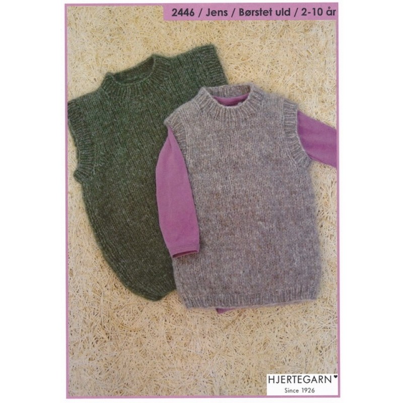 2446 Jens Vest i Børstet uld str. 2-10 år. | Hjertegarn