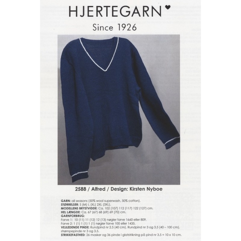 2588 Strikket Herre bluse med v-hals