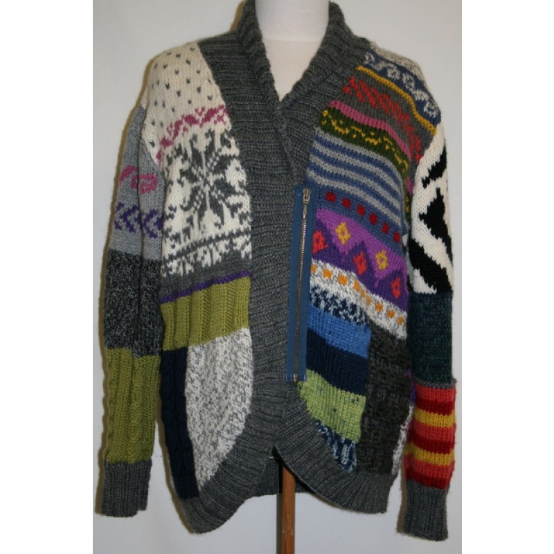 Strik jakke i patchwork-look