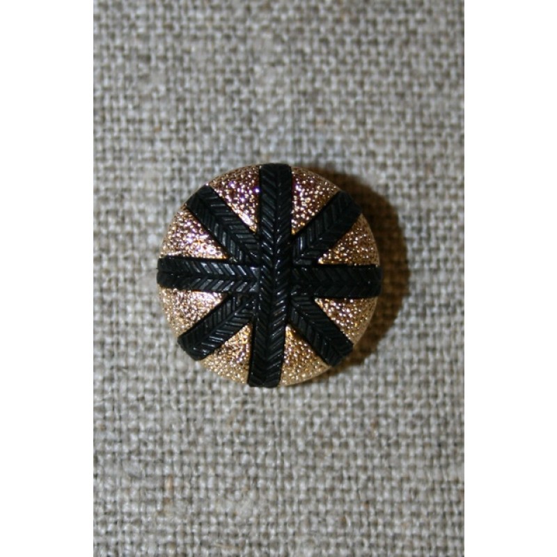 Knap m/streger, guld/sort, 14 mm.
