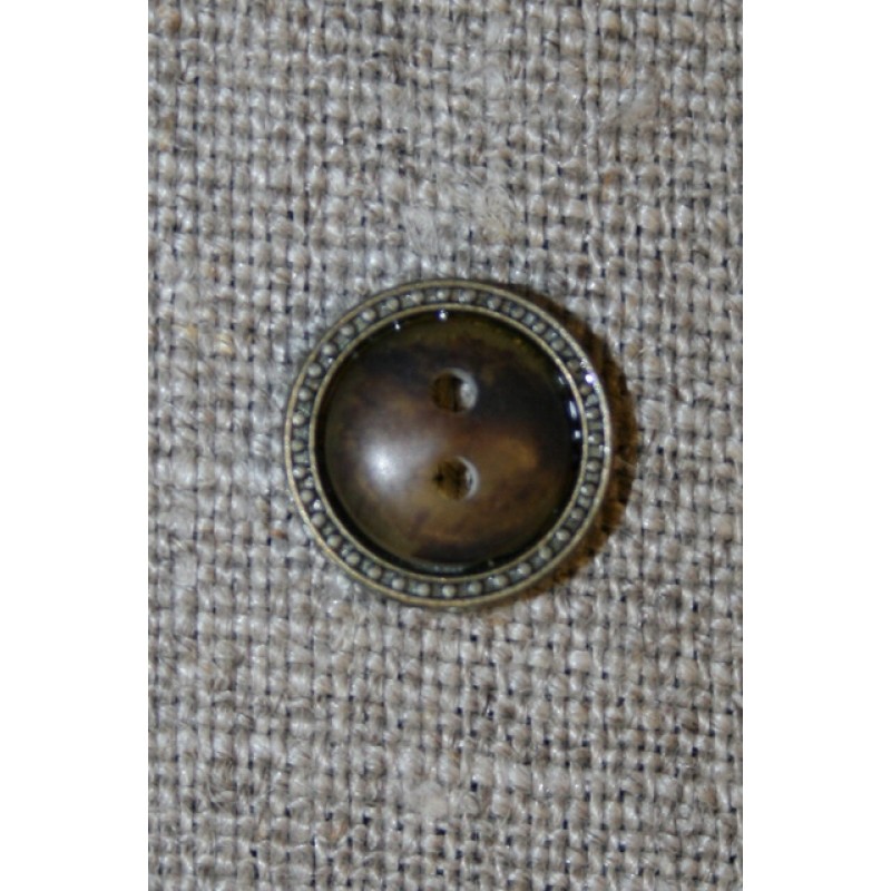 Brun knap m/gl.guld kant, 11 mm.