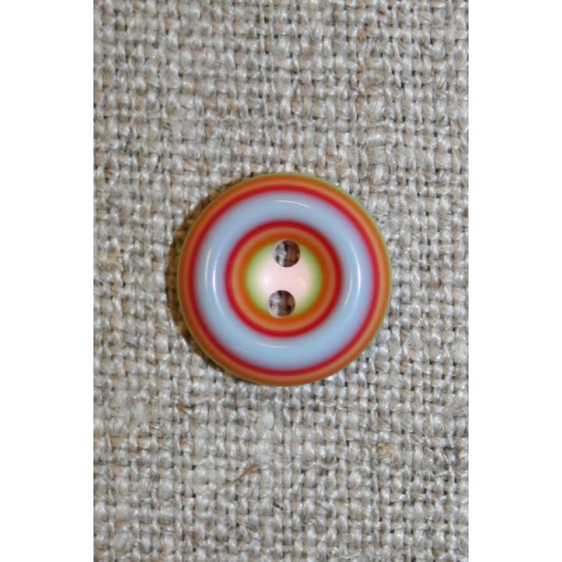 Flerfarvet knap m/cirkler, rød/lyseblå/lyserød, 13 mm.