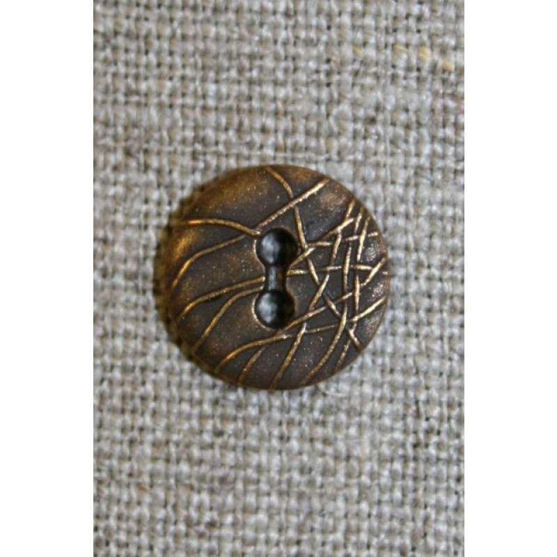 2-huls knap m/streger, gl.guld 13 mm.