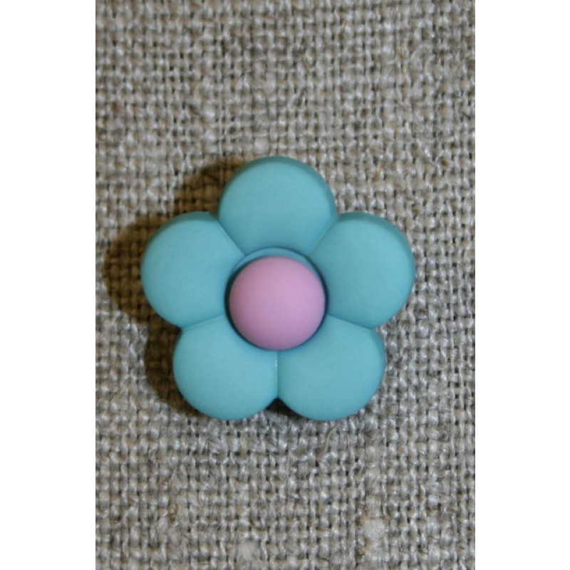 2-farvet blomsterknap aqua/lyselilla