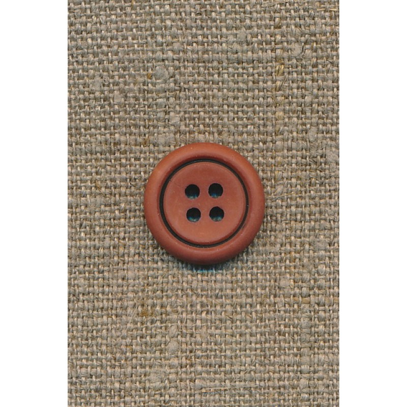 4-huls knap brændt orange m/sort kant, 18 mm.