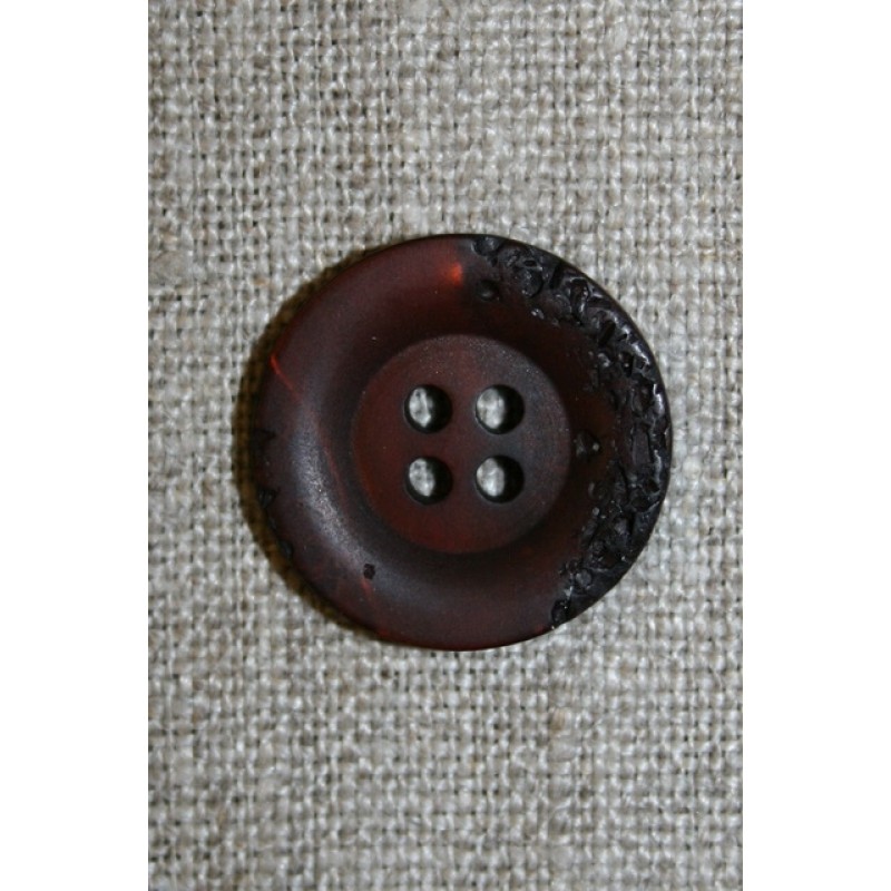 4-huls knap krakeleret mørkebrun, 20 mm.