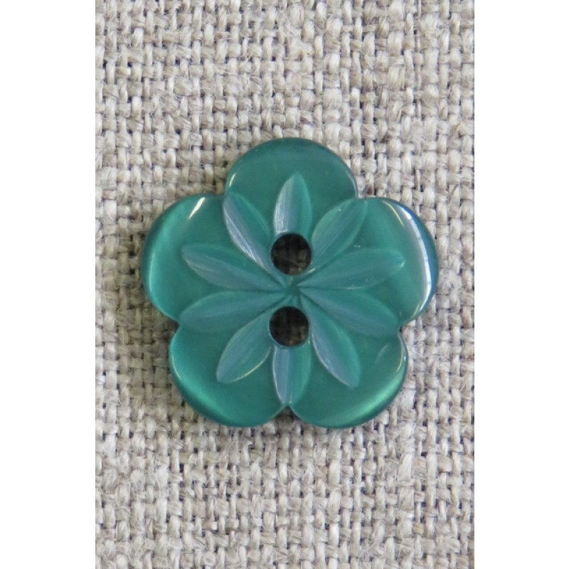 Blomster knap i grøn, 15 mm.