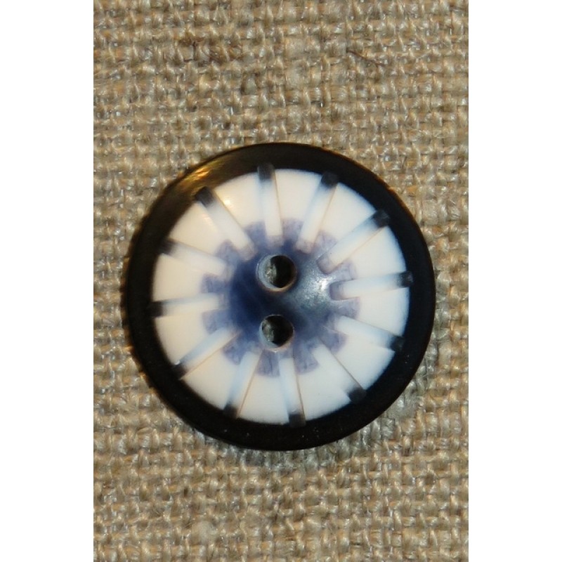 2-huls knap mønstret i hvid sort denim 20 mm.