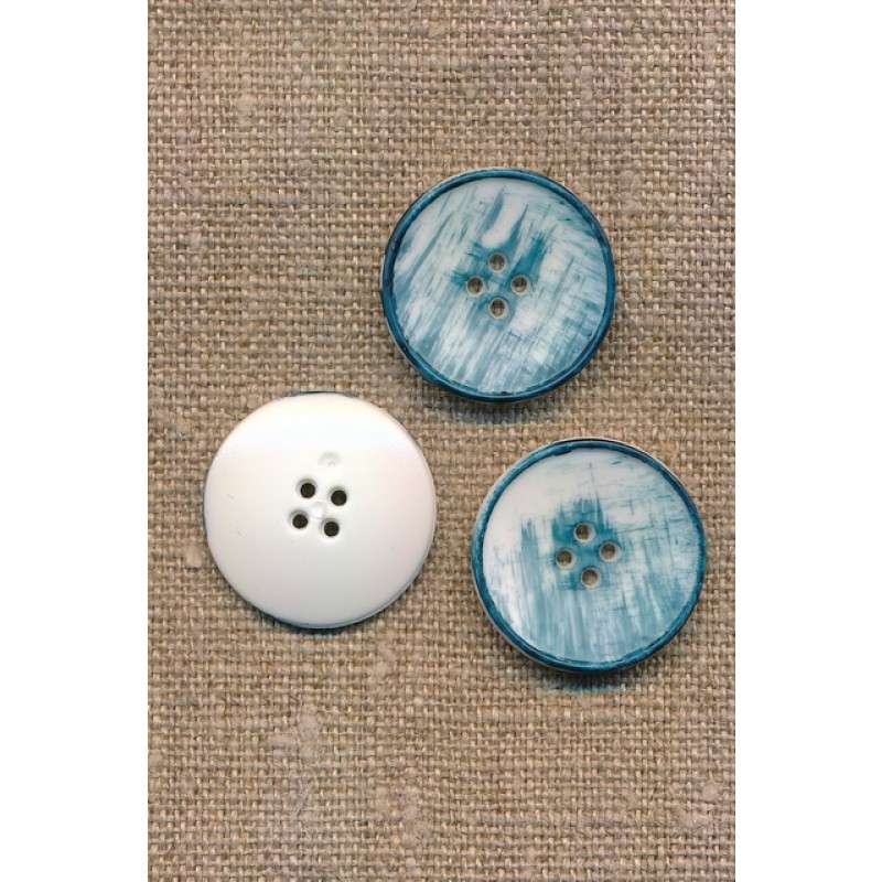 4-huls knap meleret i hvid og denim-blå 23 mm.