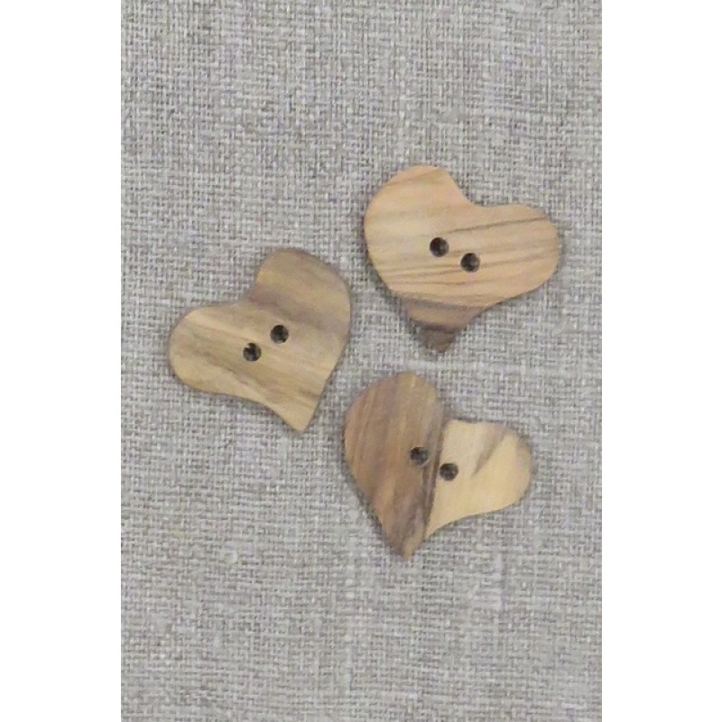 Hjerte knap i oliventræ, 25 mm.