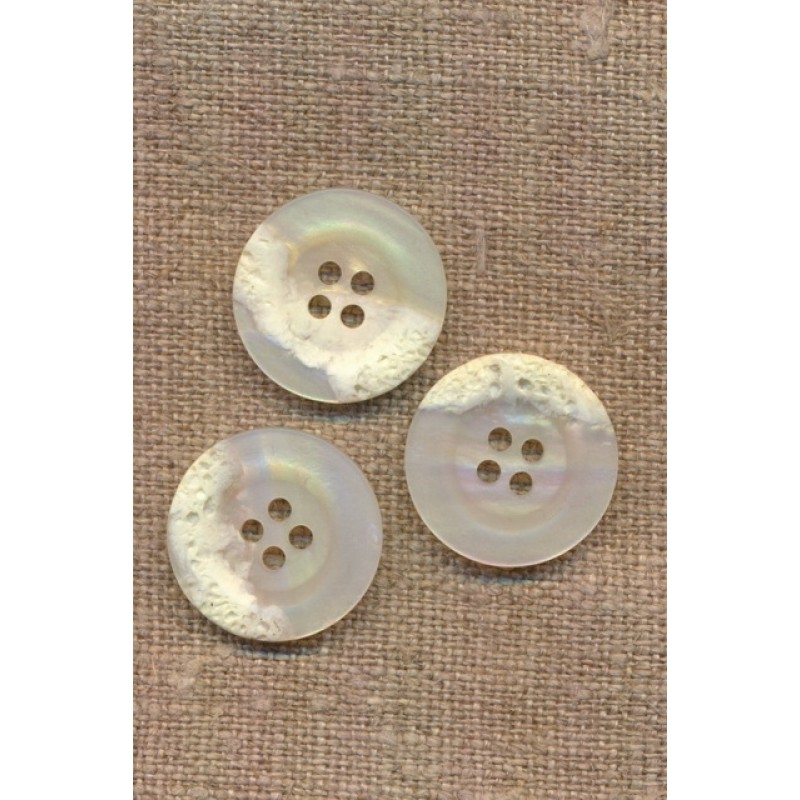 Hvid/offwhite krakeleret 4-huls knap 20 mm