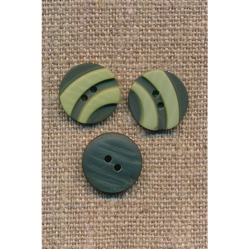 2-farvet 2-huls Knap i army og lime 15 mm.