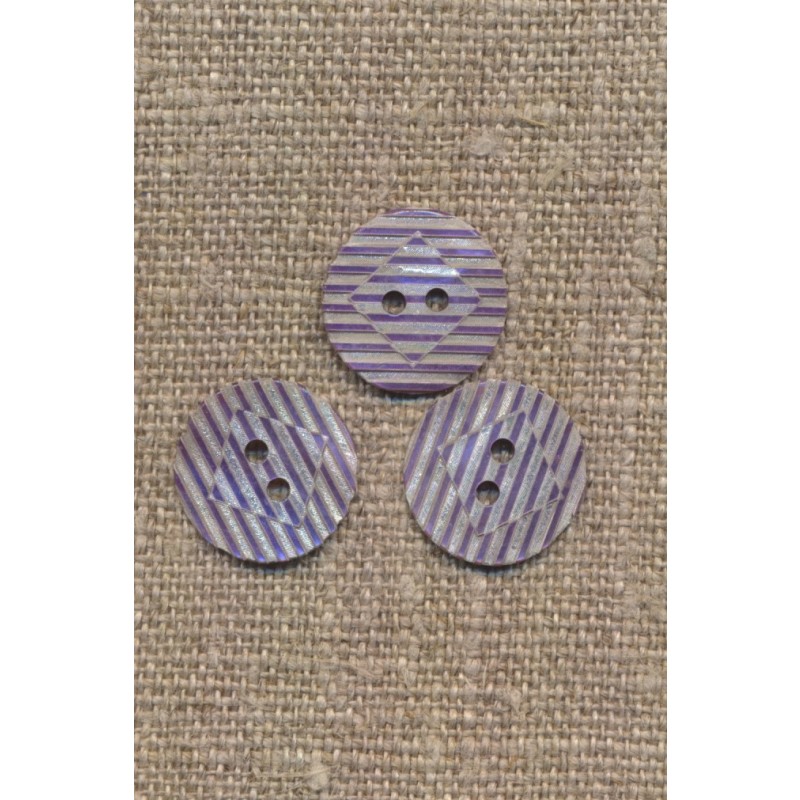 Perlemorsknap stribet med rude i offwhite og lyselilla 15 mm.