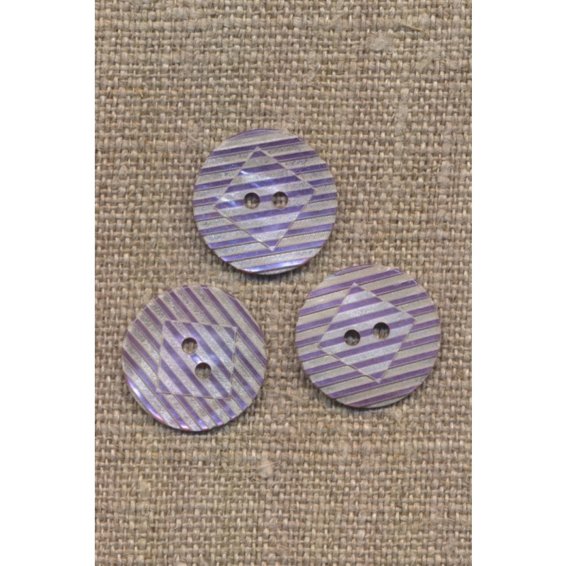 Perlemorsknap stribet med rude i offwhite og lyselilla 18 mm.