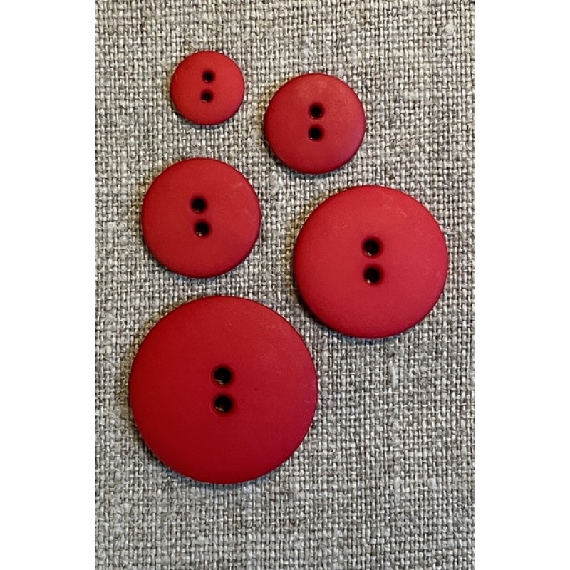 Rød 2-huls knap i plast - i 5 størrelser