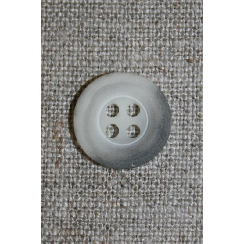 Grå-meleret 4-huls knap, 15 mm.