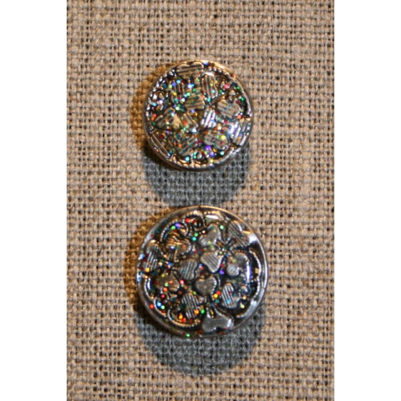 Patent-knapper m/glimmer, sølv 17 mm.