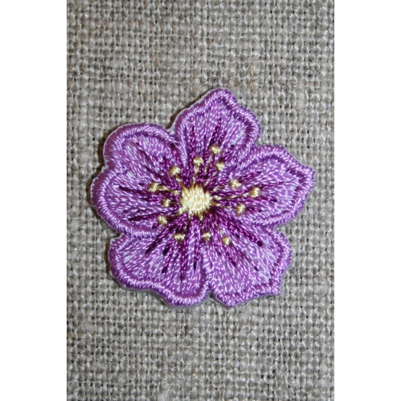 Strygemærke m/blomst lilla/gul