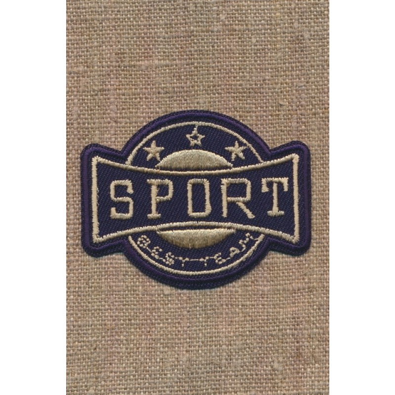 Motiv med teksten Sport i marine og beige