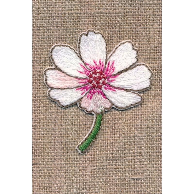 Strygemærke med blomst på stilk i hvid