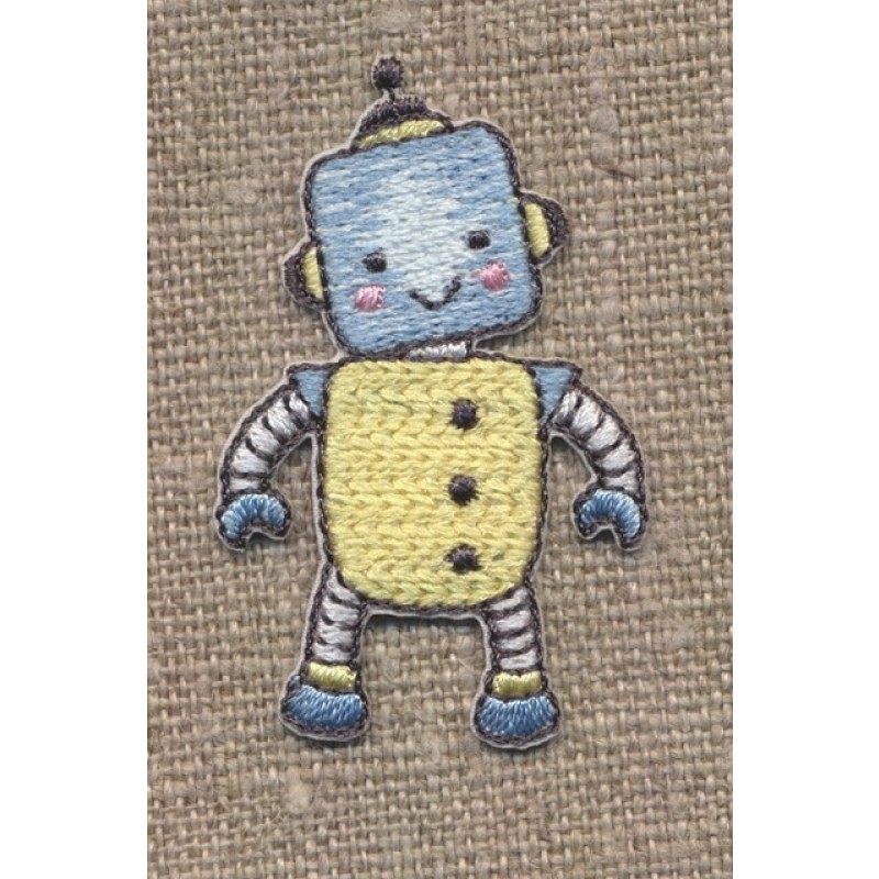 Motiv med baby robot i hvid, lyseblå og lysegul