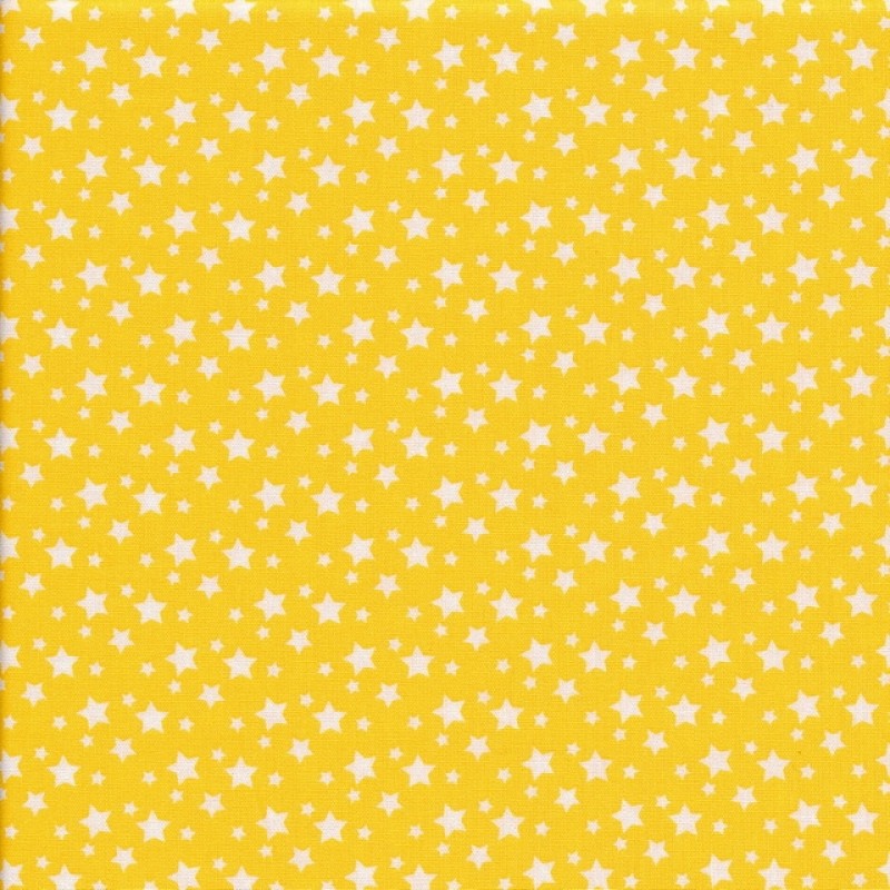 Fast stof i bomuld i gul med hvide stjerner