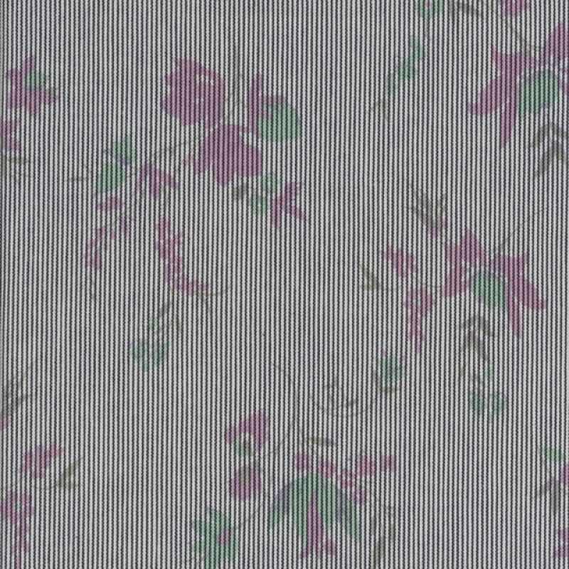 Stribet bomuld m/stræk i knækket hvid/sort med blomster