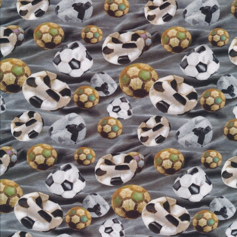 Bomuld/lycra økotex m/digitalt tryk i grå med fodbolde