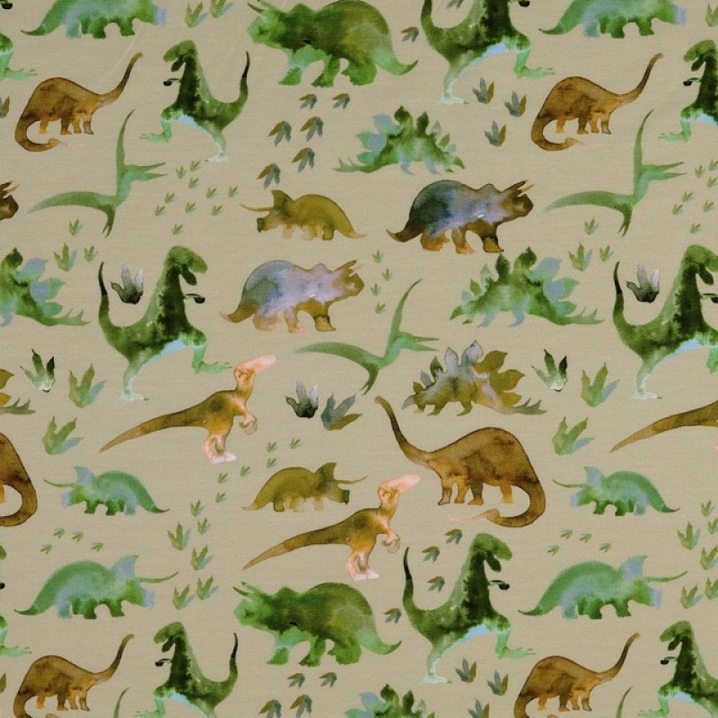 Økologisk Bomuld/elasthan i sand med dinosaurus