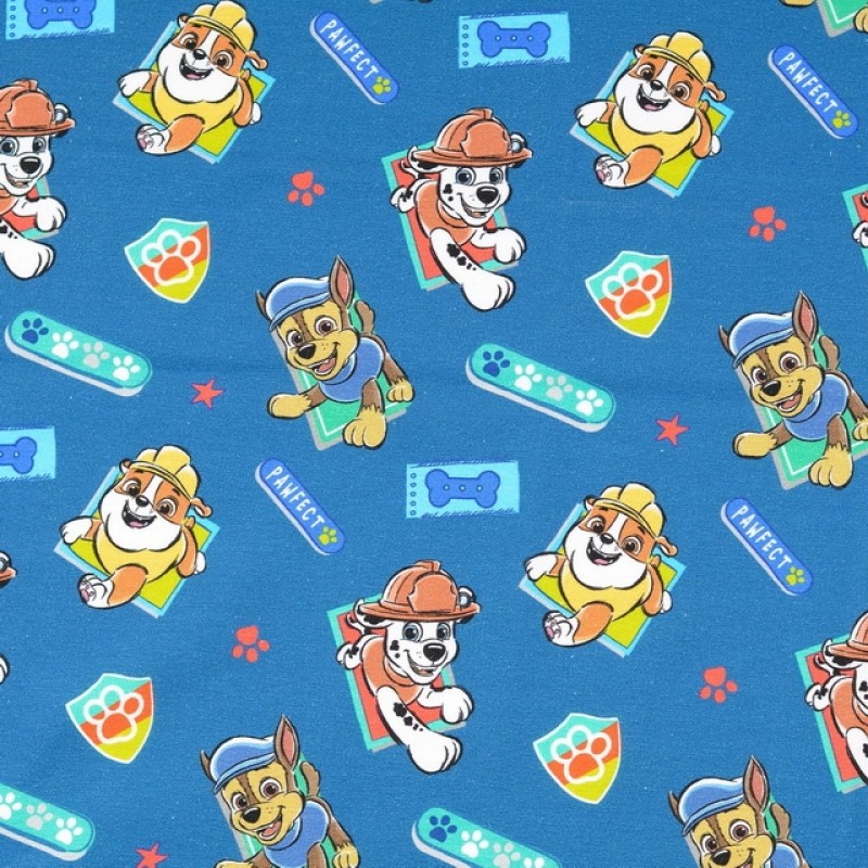 Bomuld/lycra økotex m/digitalt tryk med Paw Patrol i petrolblå