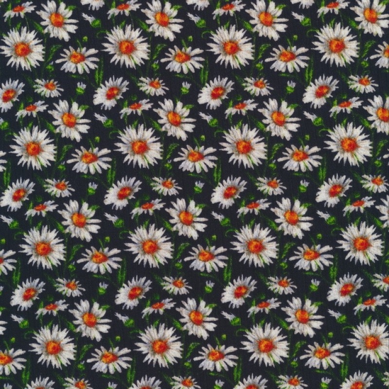 Crepé viscose digital print i mørkeblå med marguerit