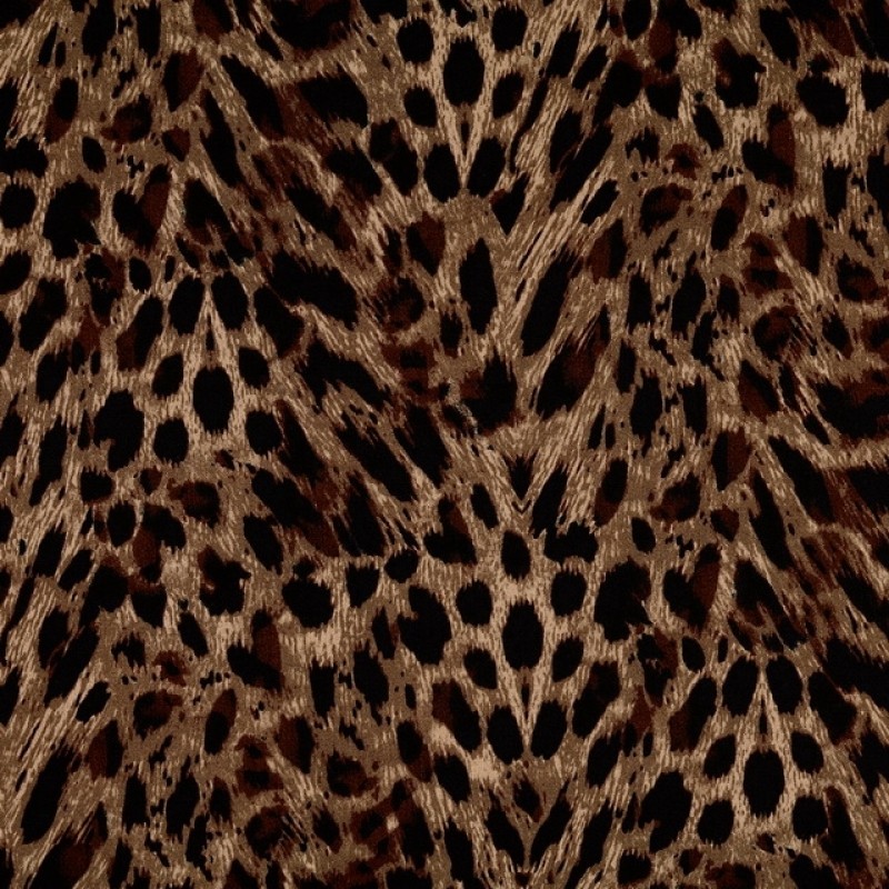 Let 100% viskose satin med leopard print i grå-brun, brun og sort