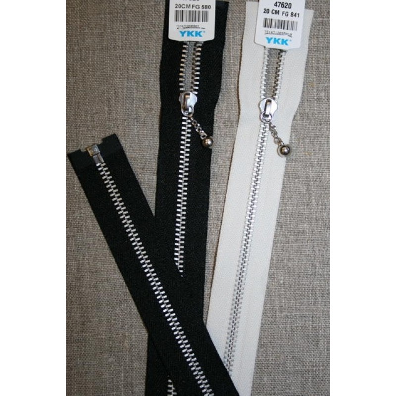 40 cm. delbar lynlås YKK m/kugleskyder