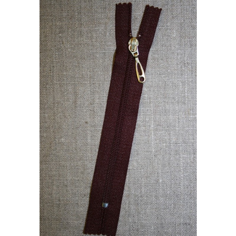 13 cm lynlås plast -guld vedhæng, bordeaux