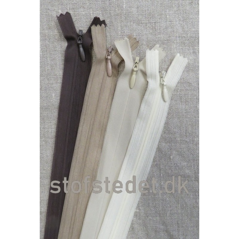 22 cm. Usynlige lynlåse - Brun - Lysebrun - Offwhite