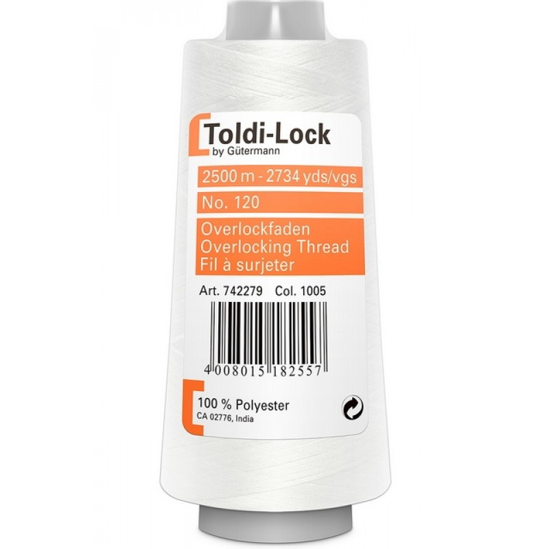 Overlocktråd 2500 meter i Hvid | Toldi-Lock 