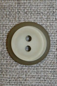 Lys beige/grøn knap m/oliven kant, 18 mm.