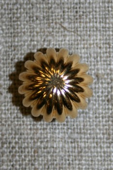 Knap rund m/riller, guld 15 mm.