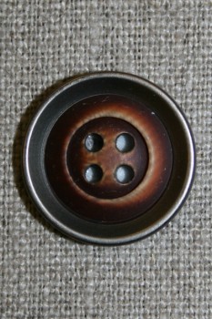 4-huls knap træ/gl.sølv-look, mørk 28 mm.