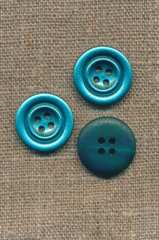 Turkis blank 4-huls knap i metal-look, 20 mm.
